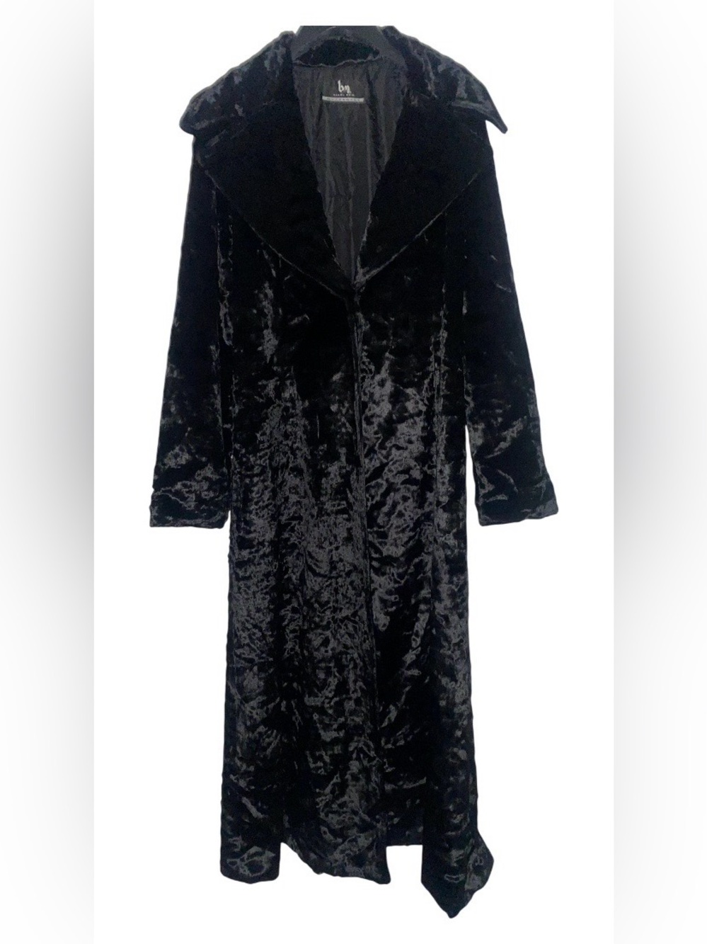 Bland Noir Vintage Velvet Long Black Coat From The 90s